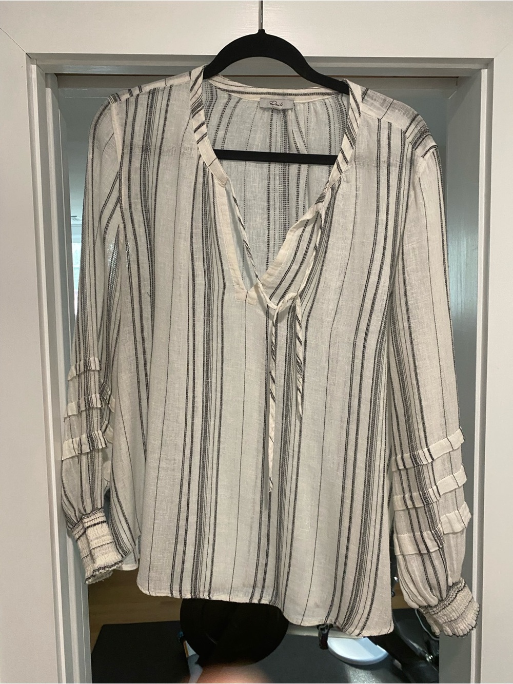 Rails Light Cream Striped V-Neck Women's Blouse